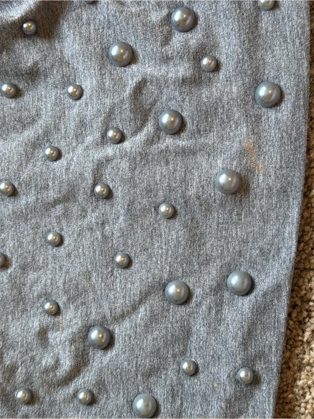 Embellished Gray Beanie with Pearlescent Studs